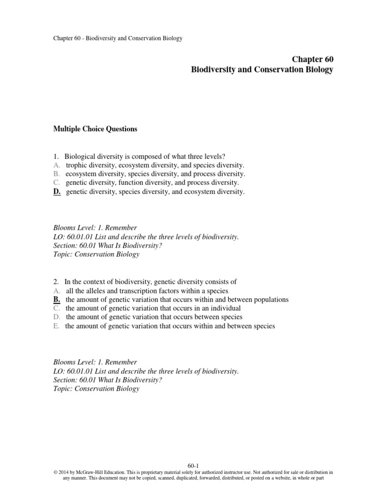 Chapter 60 Biodiversity and Conservation | PDF | Conservation Biology ...