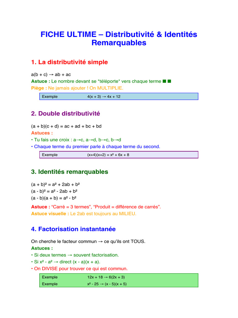 Fiche Math Distributivité | PDF