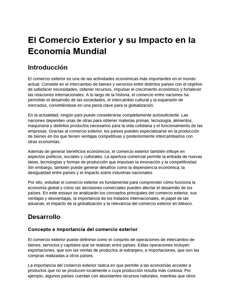 El Comercio Exterior y Su Impacto en La Economía Mundial | PDF | El ...