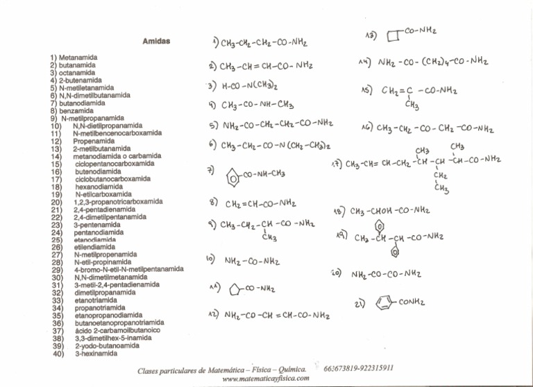 Recopilación de Ejercicios de Amidas, Formulación Orgánica | PDF