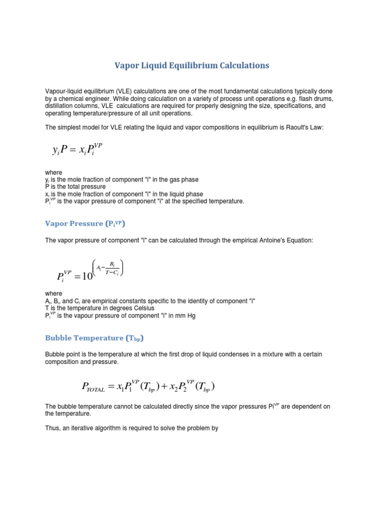 Vapor Liquid Equilibrium Calculations | PDF | Materials Science ...