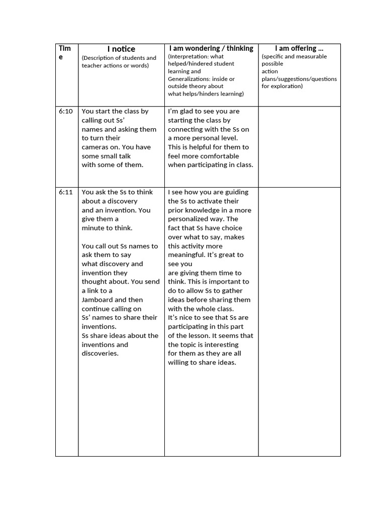 Observation Protocol Sample Template | PDF | Cognition | Cognitive Science