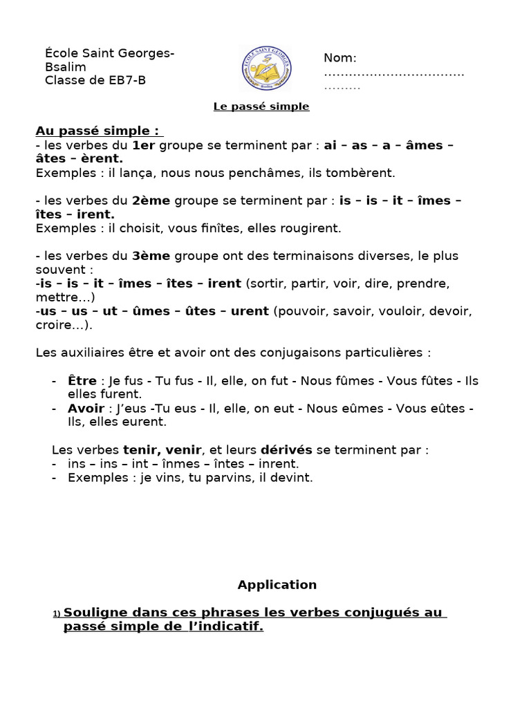 Le Passe Simple Des Trois Groupes | PDF | Verbe | Linguistique