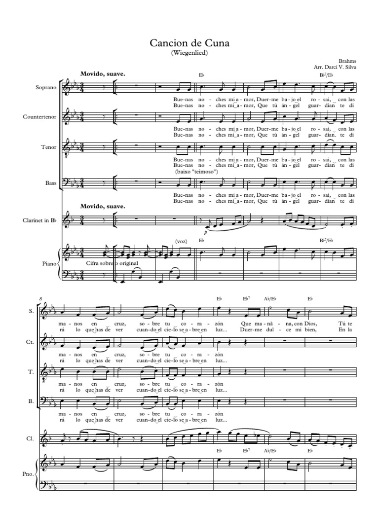 Cancion de Cuna (Brahms) - Score and Parts | Canto | Música vocal