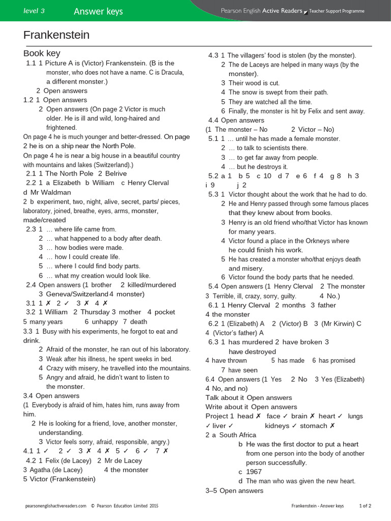 Frankenstein Answer Key | PDF | Frankenstein