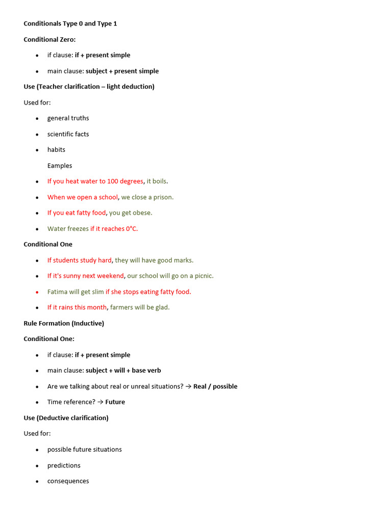 Conditionals Type 0 and Type 1 | PDF