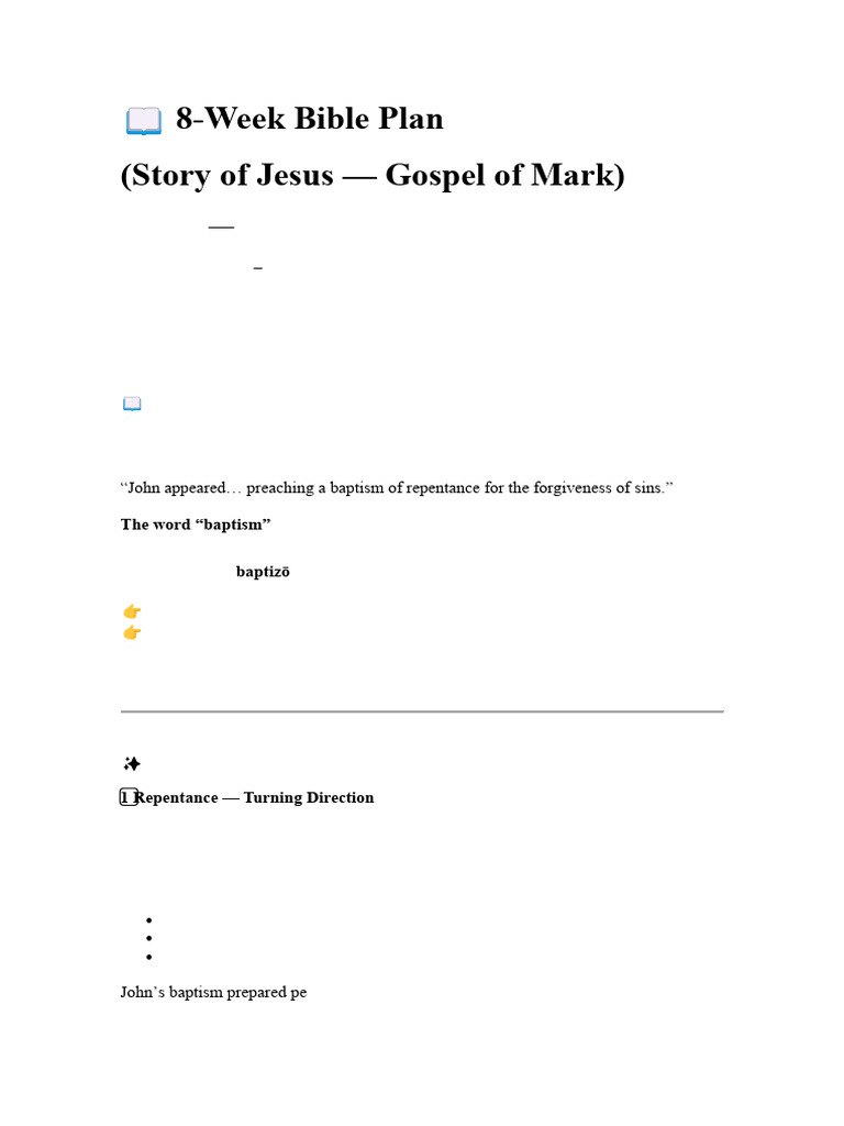 Book of Mark - Bible Plan | PDF | Baptism | Jesus