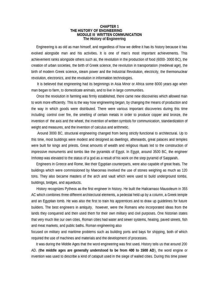 CHAPTER 1 The History of Engineering | PDF | Engineering | Science