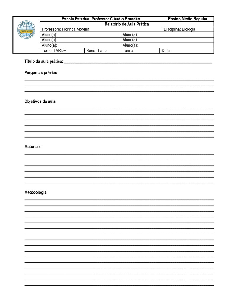 Modelo de Relatório de Aula Prática | PDF