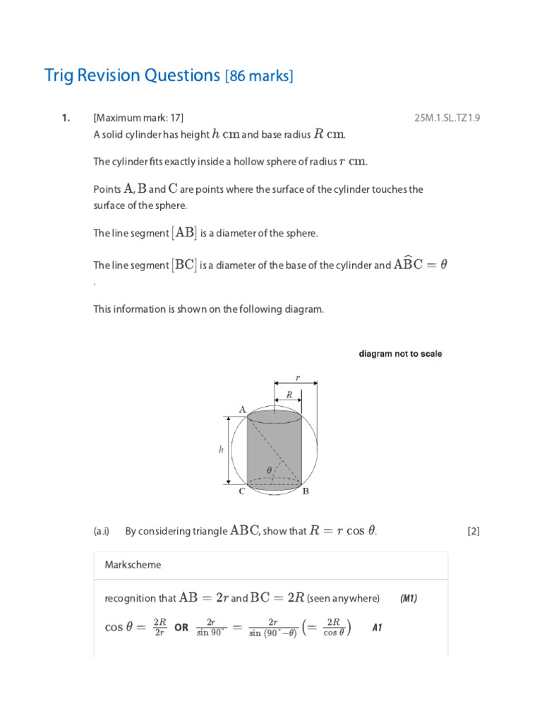 Trig Revision Questions | PDF | Trigonometry | Area