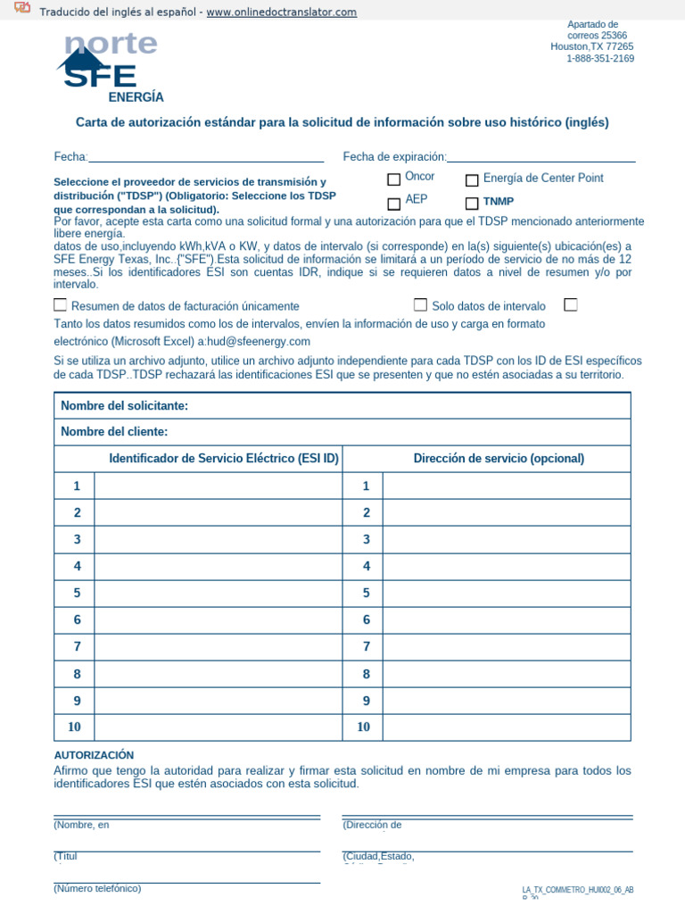 Letter of Authorization-Texas - En.es | PDF | Informática