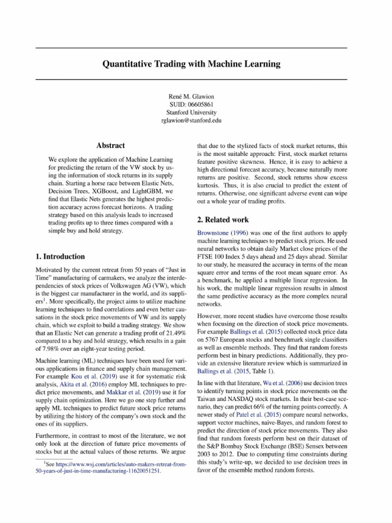 Quantitive Trading in Machine Learning | PDF