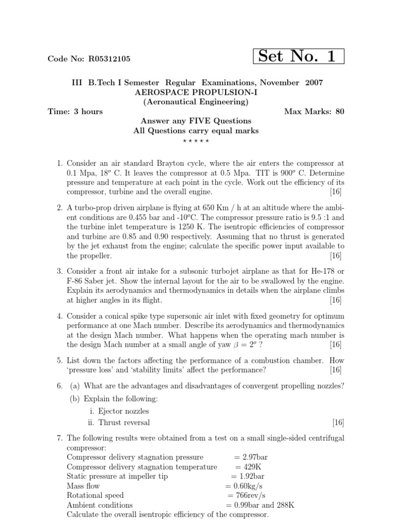 Aerospace Propulsion Exam Questions | PDF | Jet Engine | Airplane