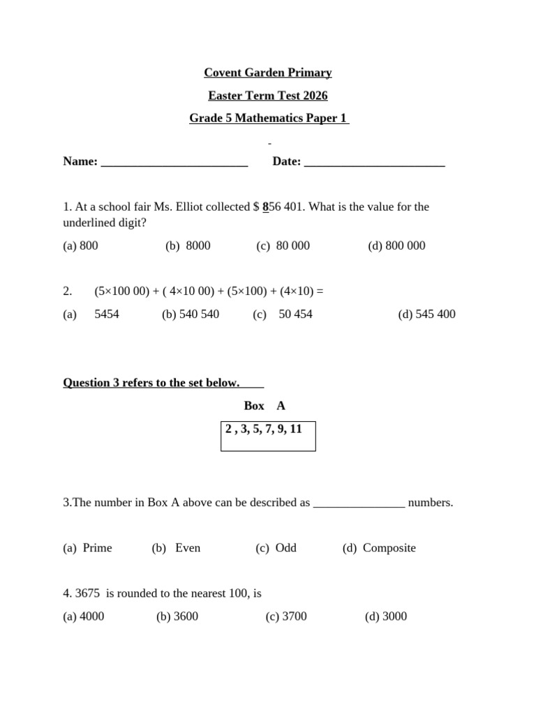 Easter Term Test Language and Math 2026 | PDF | Grammatical Tense | Verb