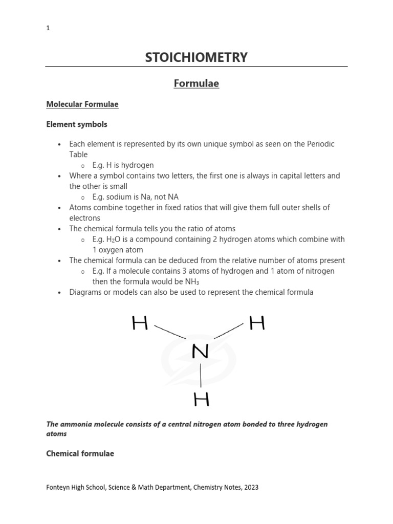 STOICHIOMETRY NOTES 2023 | PDF | Mole (Unit) | Molecules