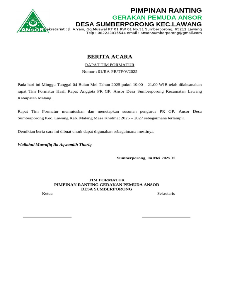 Contoh Pengajuan SK Ranting Sumberporong | PDF