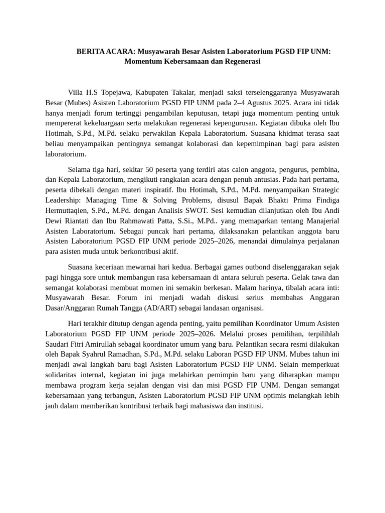 Berita Acara Aslab Mubes | PDF