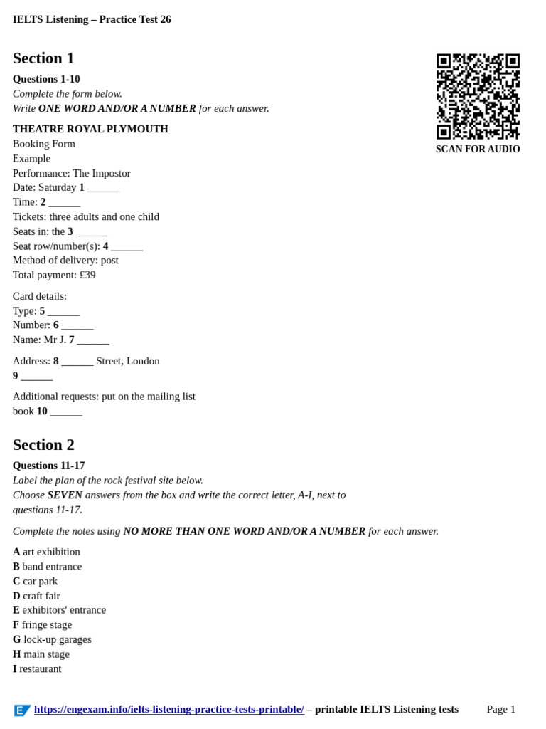 IELTS Listening Practice Test 26 Printable, 2025 Revision | PDF ...