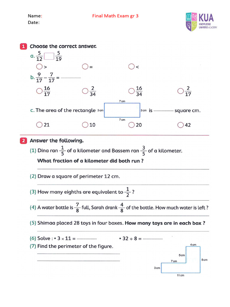 Gr 3 Math Final Exam | PDF