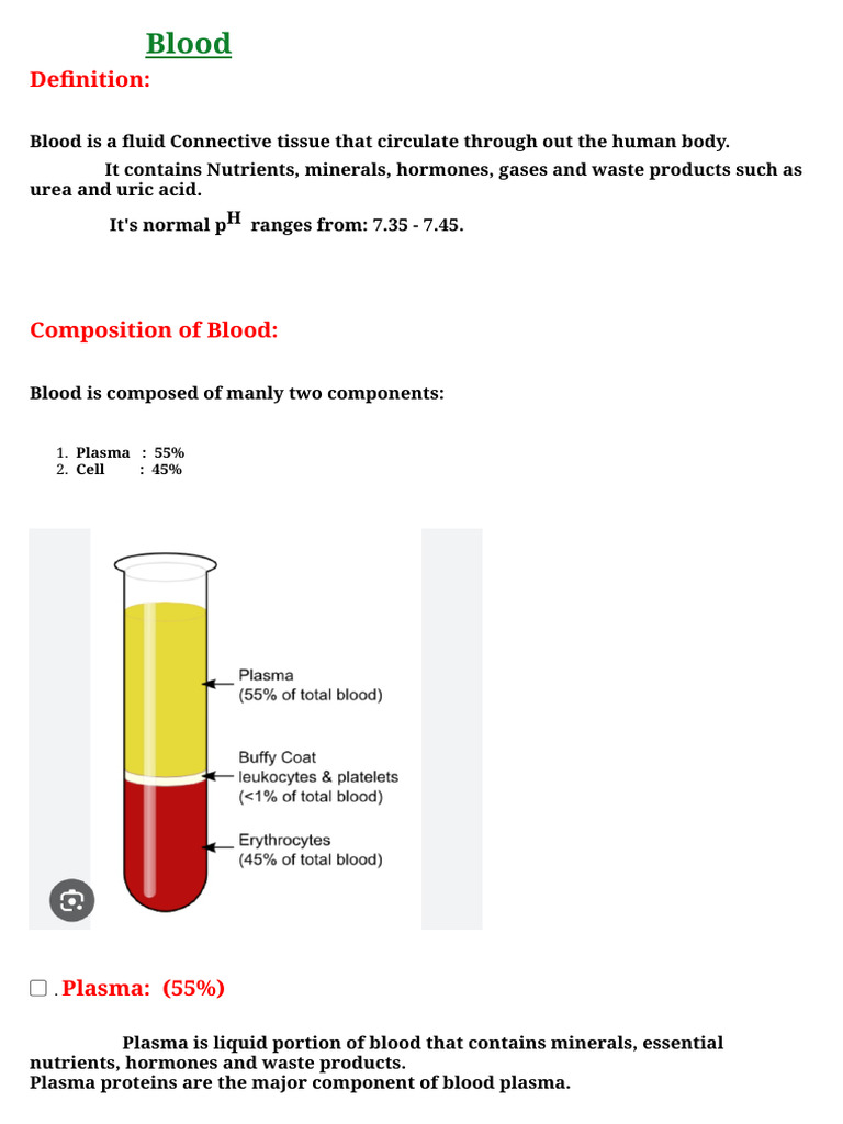Composition of Blood PDF | PDF | Red Blood Cell | Blood