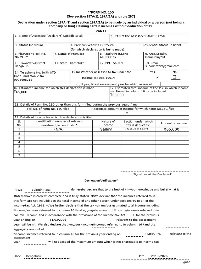 Form 15g Revised1 Word | PDF | Income Tax | Fine (Penalty)