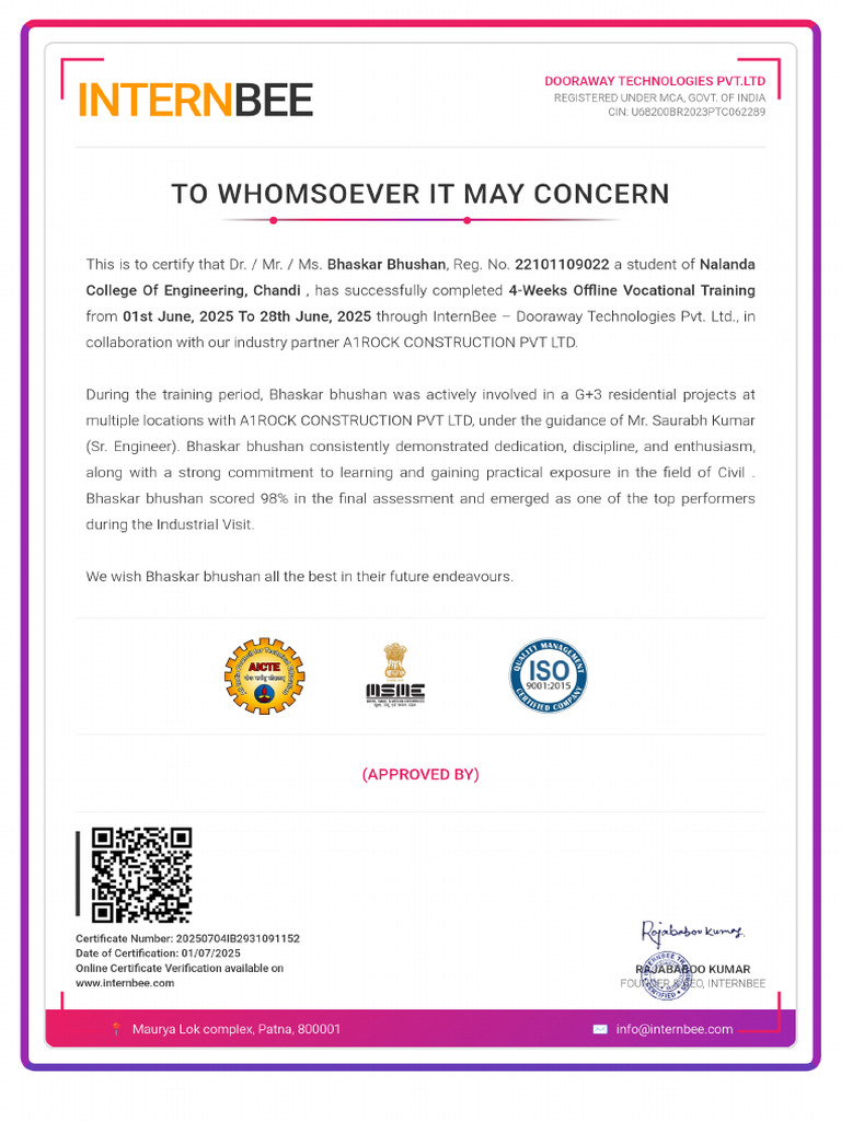 InternBee Certificate | PDF