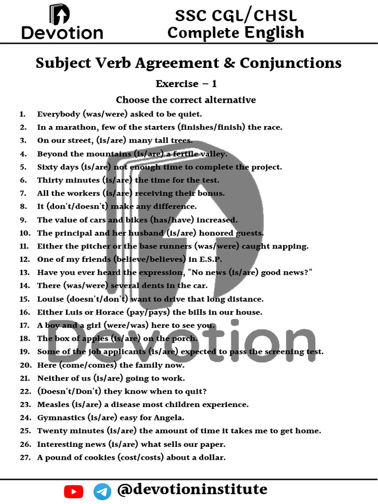 5- Sub-Verb & Conjunctions Exercise | PDF
