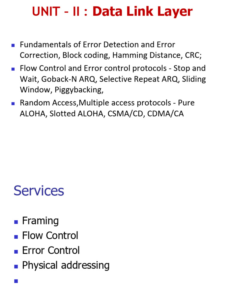 Unit II Slides | PDF | Error Detection And Correction | Transmission ...