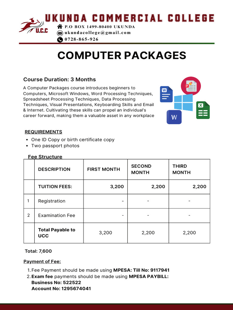 Computer Packages 2026 Fee Structure | PDF