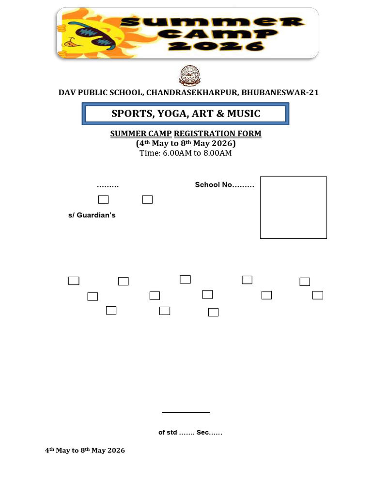 Registration Form Summer Camp 2026 | PDF