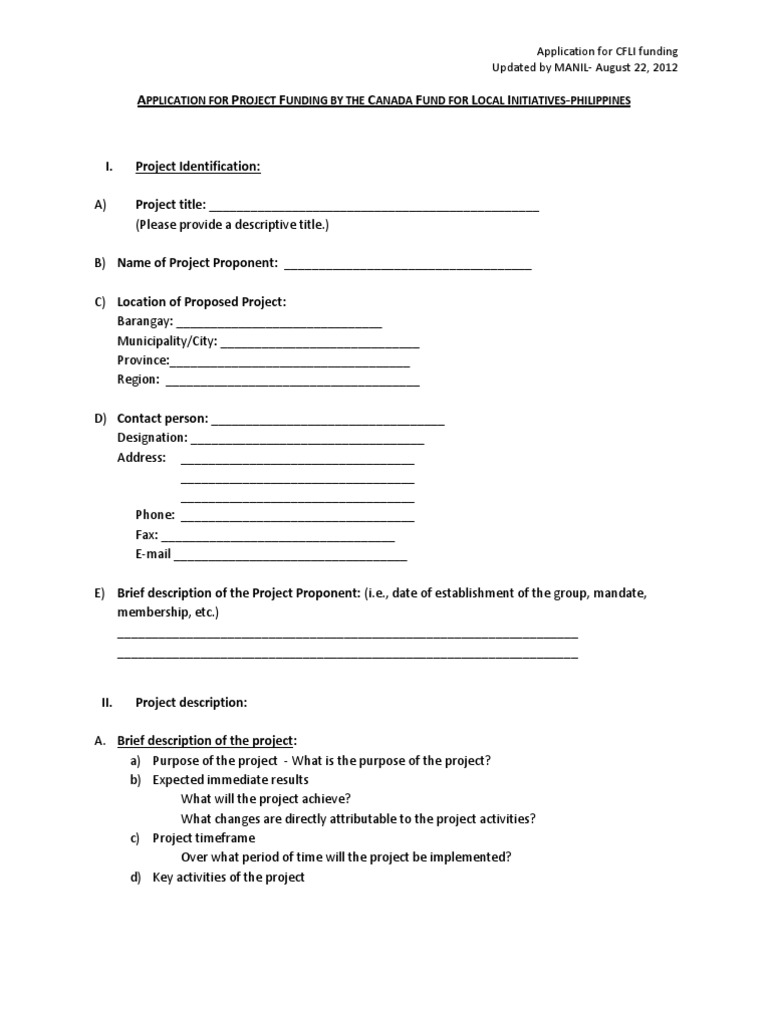 Application for Canada Fund for Local Initiatives Funding | Budget ...