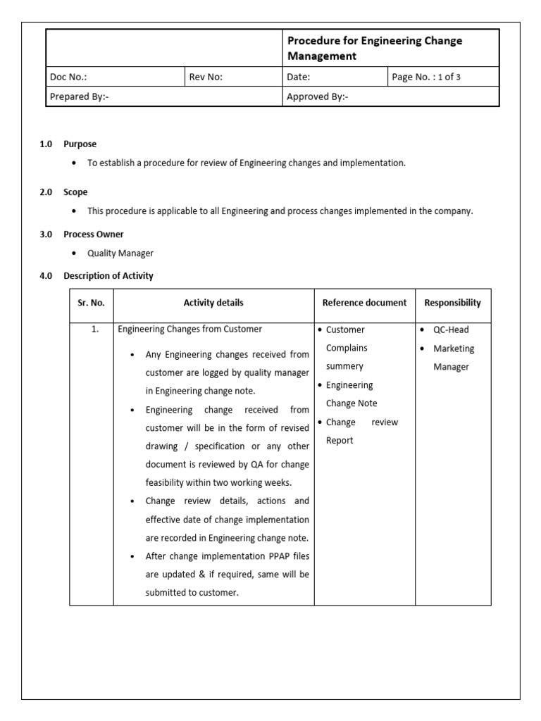 08 Procedure for Engineering Change Management | PDF | Computing