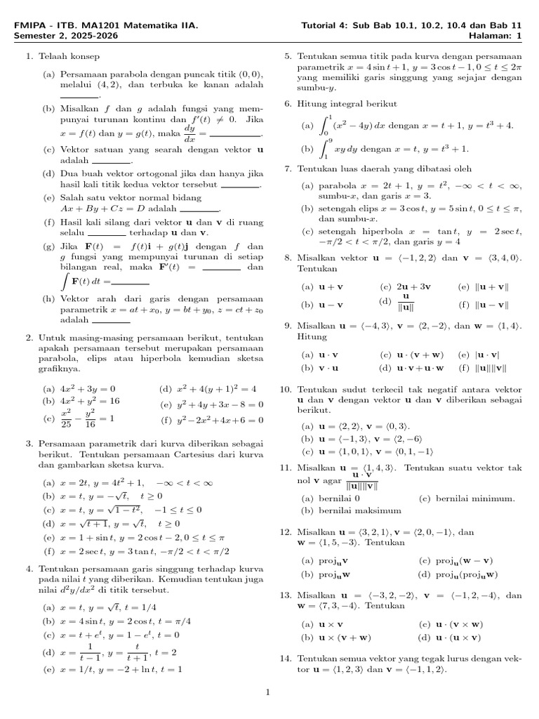 Tutorial Bab 10 dan 11 MA1201 2025-2026 | PDF