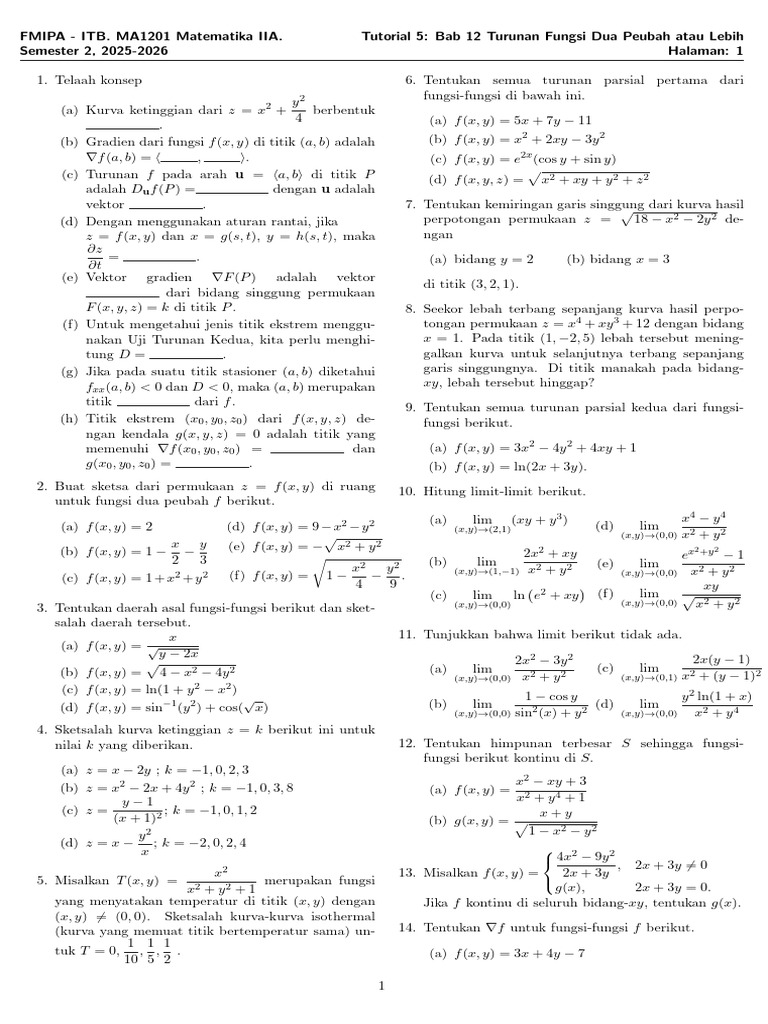 Tutorial Bab 12 MA1201 2025-2026 | PDF