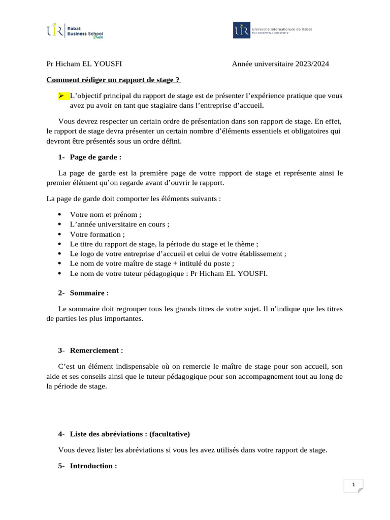 Comment Rédiger Un Rapport de Stage | PDF