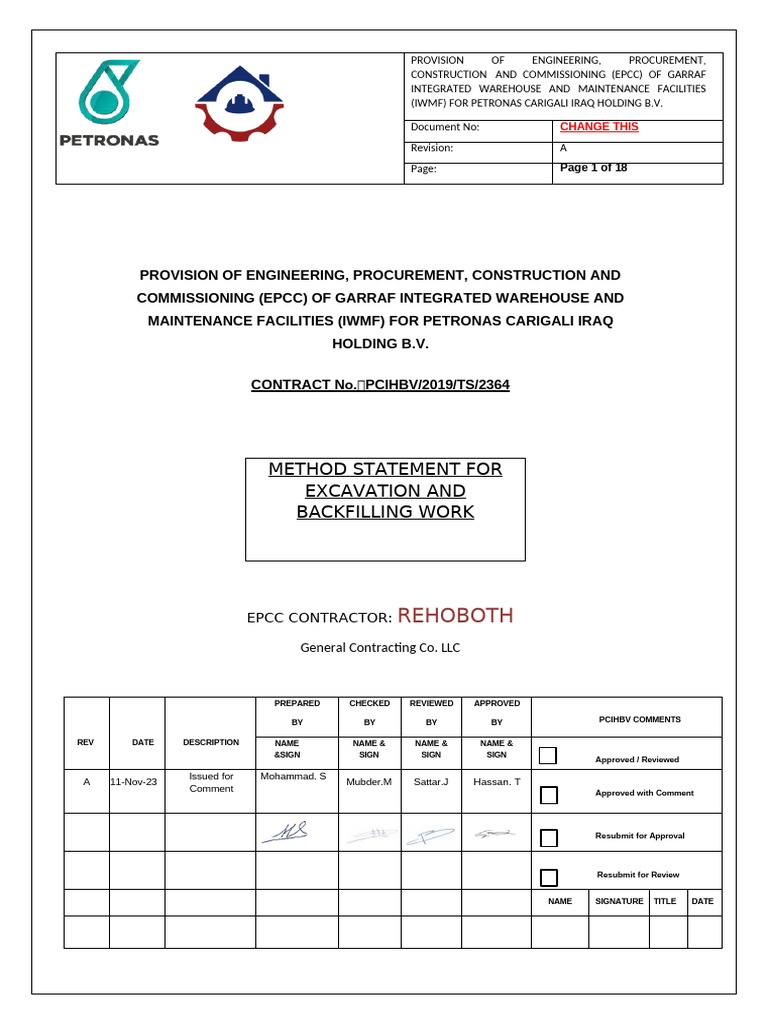 Method Statement for Excavation and Backfilling Work | PDF | Quality ...