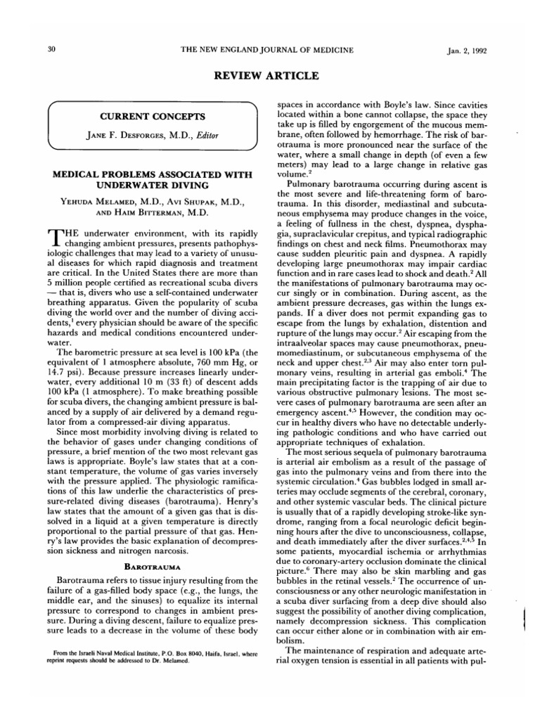 Medical Problems Associated With Underwater Diving | PDF