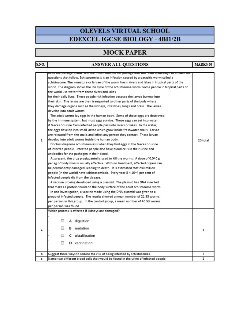 Biology Mock Exam - Paper 2- May 2025 | PDF | Biology | Medical Specialties