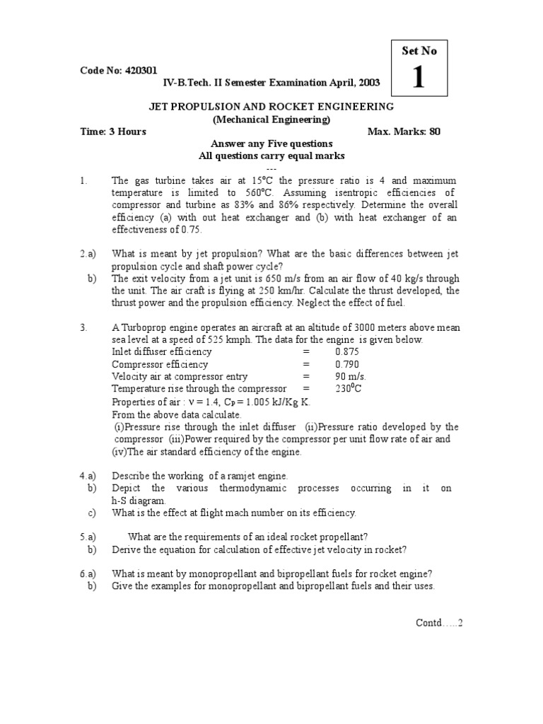 Jet Propulsion and Rocket Engineering Exam | PDF | Jet Engine | Rocket ...