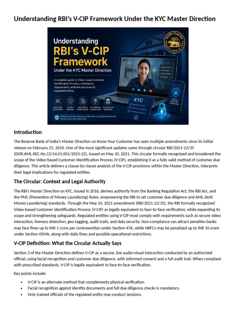 Understanding RBI’s v-CIP Framework Under the KYC Master Direction | PDF