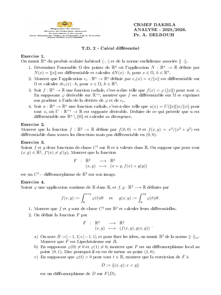 TD Calcul Diff | PDF | Objets mathématiques | Analyse fonctionnelle