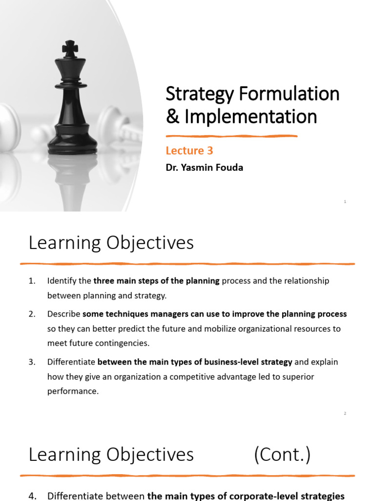 Lecture 3 Strategy Formulation and Implementation | PDF | Strategic ...