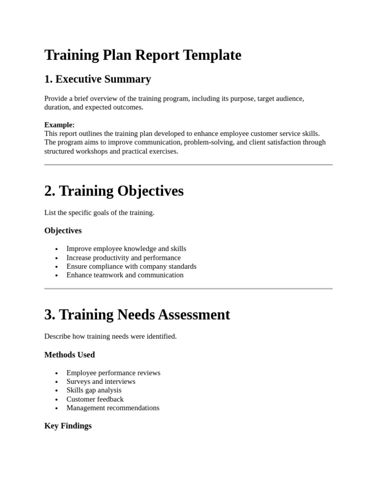 Training Plan Report Template | PDF | Human Resources | Evaluation