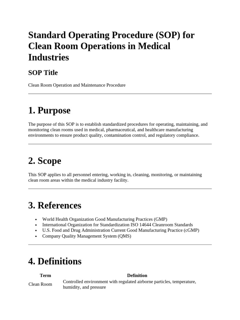 Standard Operating Procedure Clean Room | PDF