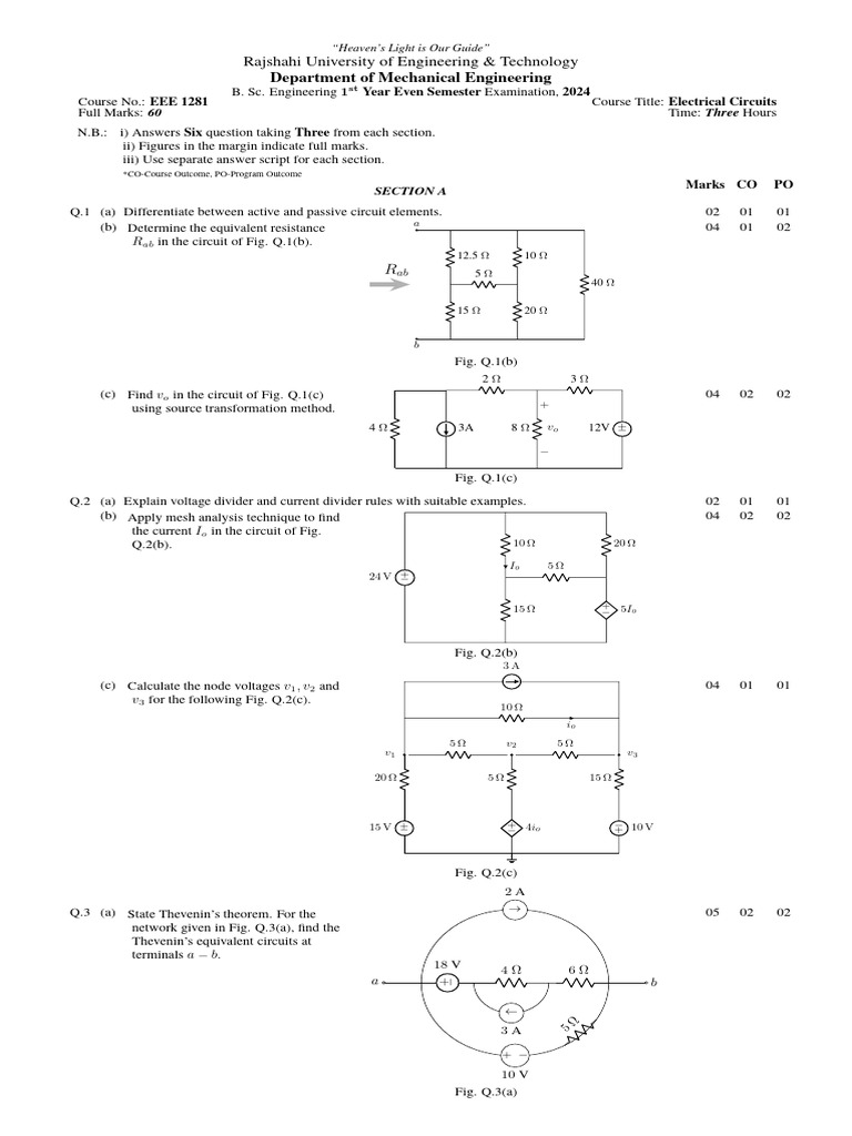 EEE 1281 Previous Year Questions | PDF | Ac Power | Electrical Impedance