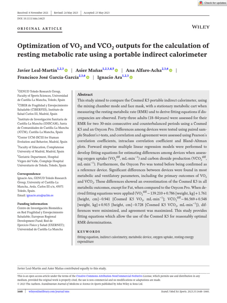 6- Optimization of VO2 and VCO2 Outputs | PDF | Flow Measurement ...