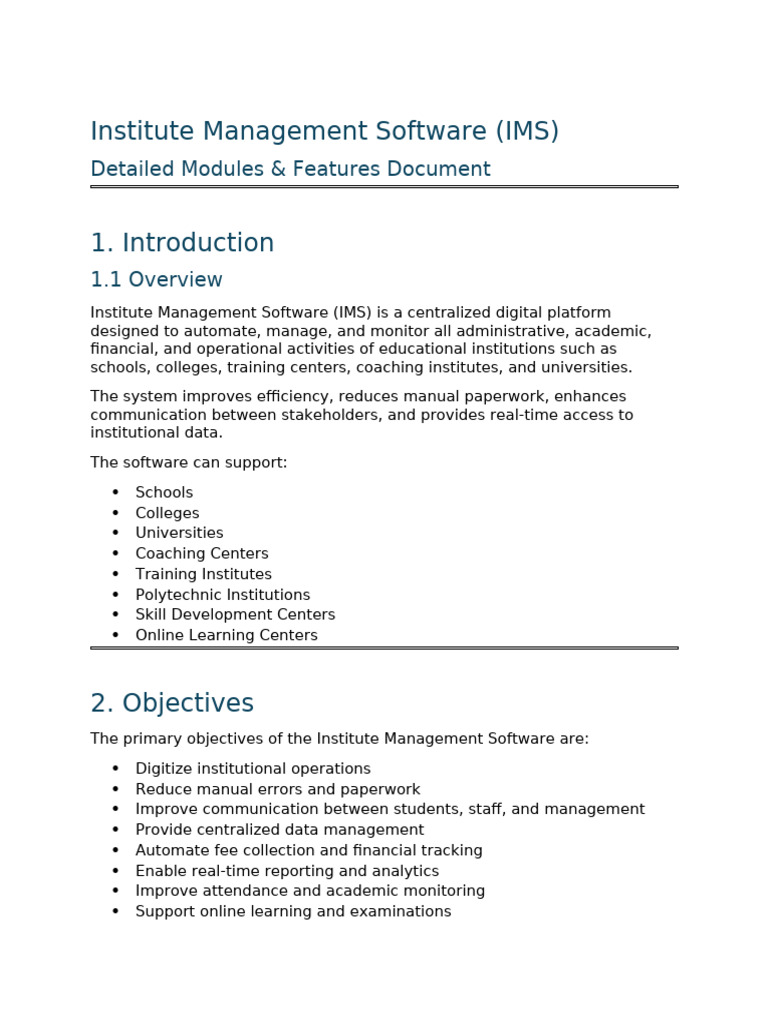 Institute Management Software Detailed Modules Features Document | PDF ...