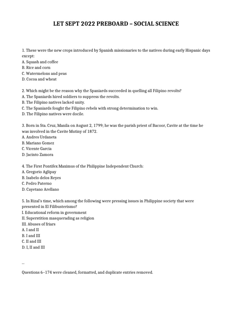 LET Sept 2022 Preboard Social Science | PDF