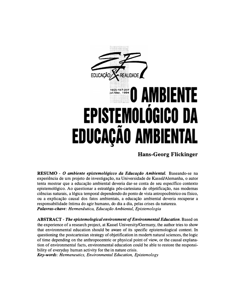 Artigo ... FLICKINGER. O Ambiente Epistemológico Da Educ. Ambiental ...