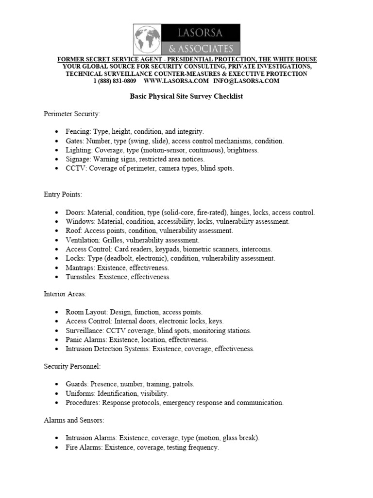 Basic Physical Security Site Survey Checklist | PDF | Physical Security ...